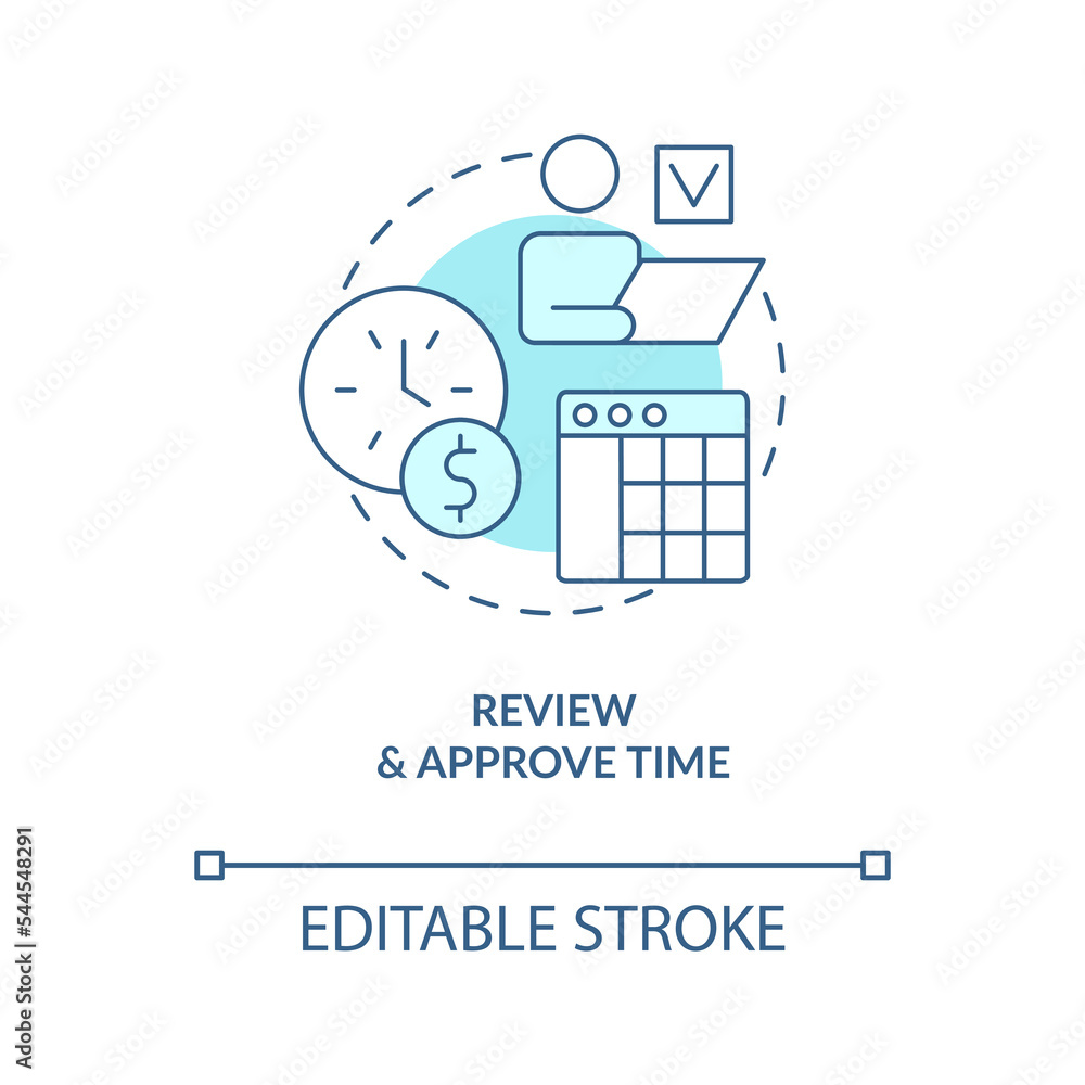 Aufkleber review and approve time turquoise concept icon. workforce control. payroll processing abstract idea 