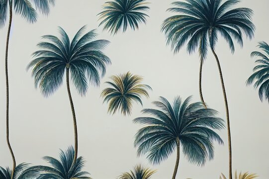 Palm trees on isolated white background, summer . Jungle design