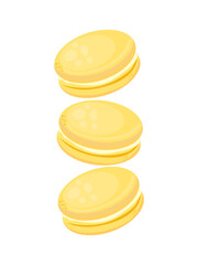 Sweet and cute colorful macarons. Cozy bakery illustration for café decoration, greeting card, print, art. Hand draw font "Macaron". Flat vector illustration.