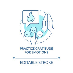 Practice gratitude for emotions turquoise concept icon. Calm content anxiety abstract idea thin line illustration. Isolated outline drawing. Editable stroke. Arial, Myriad Pro-Bold fonts used