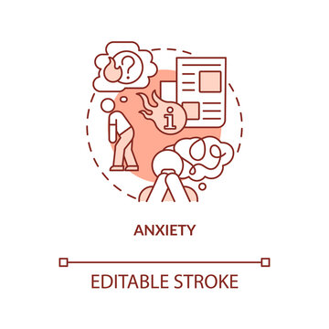 Anxiety red concept icon. Media overload. Obsessively reading news issue abstract idea thin line illustration. Isolated outline drawing. Editable stroke. Arial, Myriad Pro-Bold fonts used
