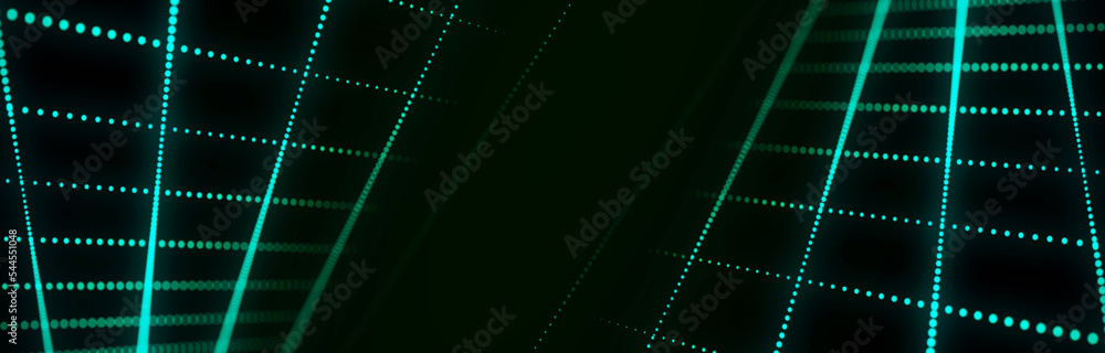 Aufkleber Futuristic double perspective grid in digital cyberspace. Flow of binary code. Network connection structure. 3D rendering.