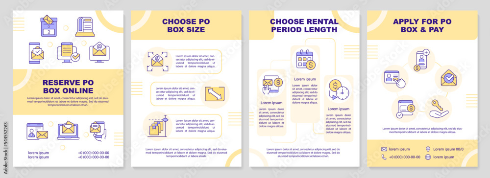 Wall mural Postal box services yellow brochure template. Mailbox. Leaflet design with linear icons. Editable 4 vector layouts for presentation, annual reports. Arial-Black, Myriad Pro-Regular fonts used