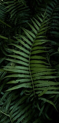 Fototapeta na wymiar Green leaves fern tropical foliage plant texture wallpaper background. smartphone shooting photos. vertical photo