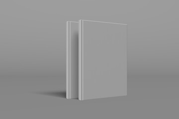 2 hardcover realistic book mockups. 3d realistic render of hard cover book mockup. Books standing on isolated gray background.