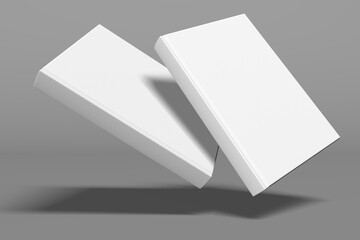 2 hardcover realistic book mockups. 3d realistic render of hard cover book mockup. Books standing on isolated gray background.