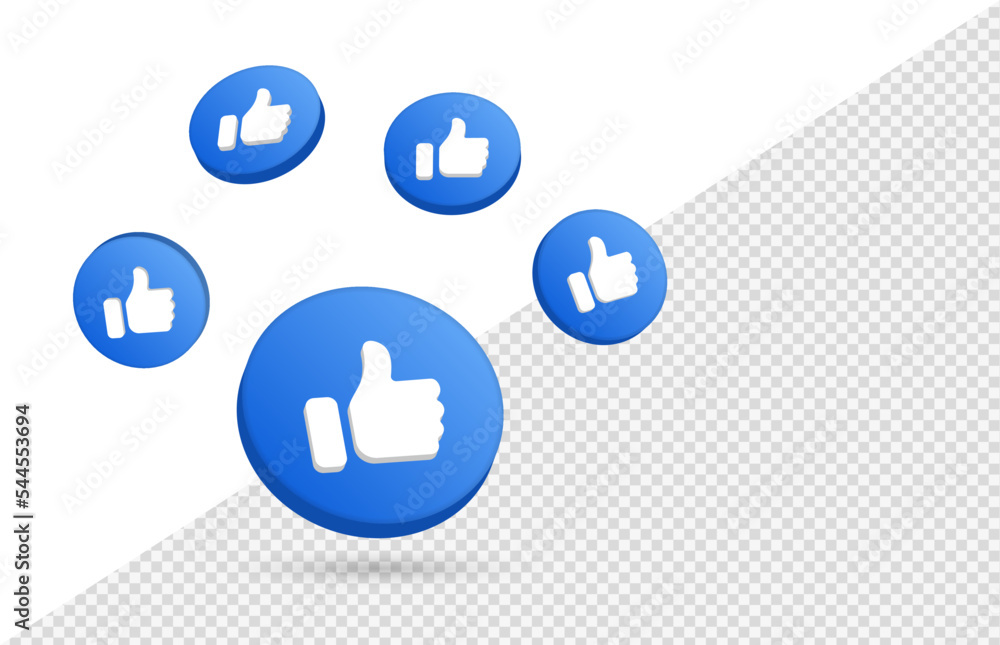 Poster 3d like icon button 3d, thumbs up like buttons background, social media notification icons, post rea
