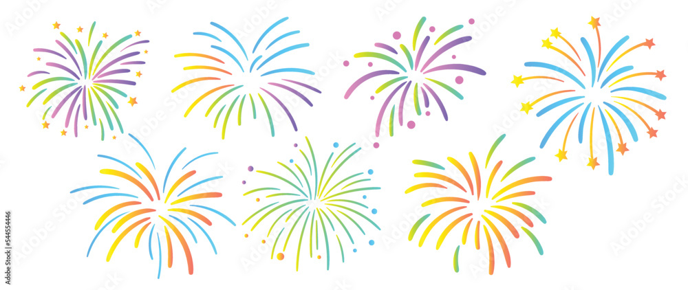 Canvas Prints set of new year festive firework vector illustration. collection of vibrant colorful fireworks on wh