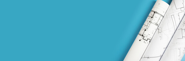 building and architecture background banner, Paper architectural drawings and Engineering blueprint, interior design plans and projects