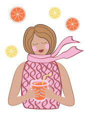 Woman with glass of juice. Summer