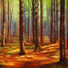 Oil Painting Of Beautiful Forest