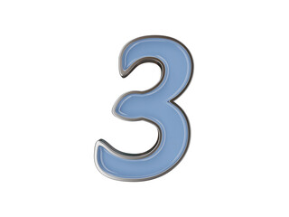 Naklejka premium Silver number 3 blue style 3d render cutout
