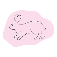 outline rabbit walking back view line art with spot isolated on white background, hare for 2023 and easter design