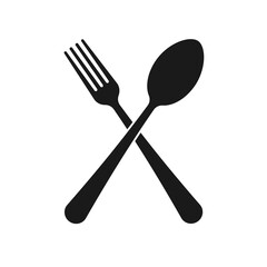 Crossed fork and spoon. Restaurant menu silhouette symbol.