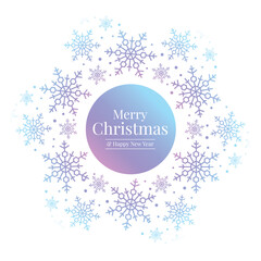 Merry christmas and happy new year in circle banner on abstract soft blue purple color gradient snow sign texture on white background vector design