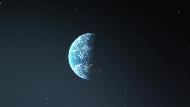 Rotating Planet Earth Animation In Outer Space. Zoom Out