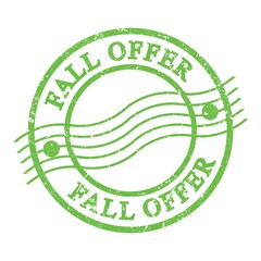 FALL OFFER, text written on green postal stamp.