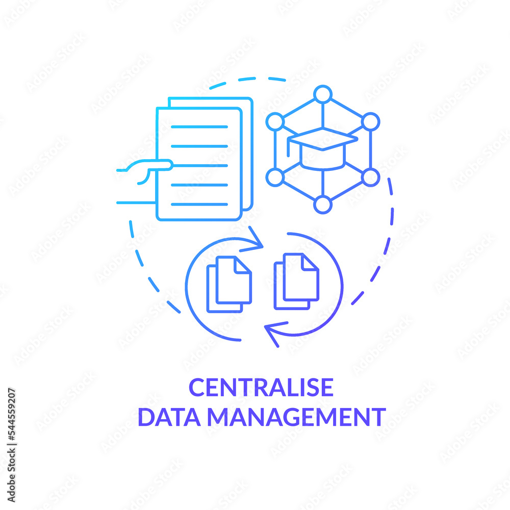 Poster centralise data management blue gradient concept icon. information processing. industry specific erp