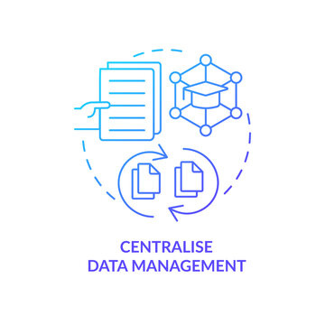 Centralise data management blue gradient concept icon. Information processing. Industry specific ERP benefit abstract idea thin line illustration. Isolated outline drawing. Myriad Pro-Bold font used