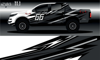 Pickup truck decal designs, Cargo van and car wrap vector. abstract graphic stripe for advertisement, race car, adventure and vehicle livery © Arjuna