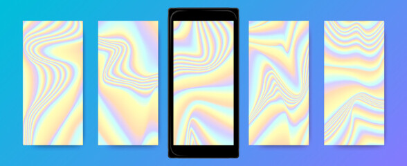 Color Holography Background. Abstract Gradient Templates for Mobile. Bright Fluid Textures. Holographic Wallpapers. Neon Liquid Screensaver. Vector Vibrant Waves. Mesh Hologram Set.