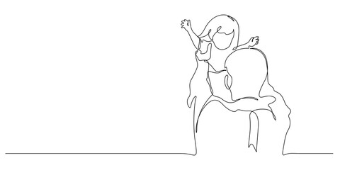 father with daughter in hands up in the air continuous line drawing