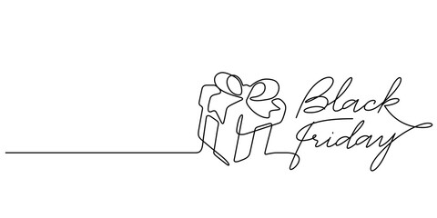 black friday and gift box continuous line drawing