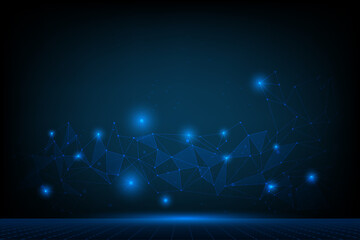 Abstract technology background with triangle object. Network Data structure with line and dot connection. Science template for design.