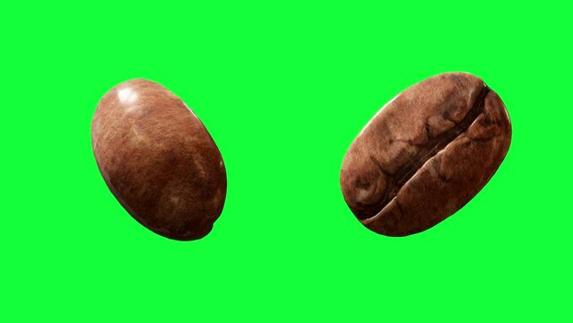 Beautyful Coffee beans spinning in the air green screen with luma channal black and white. 3D rendering