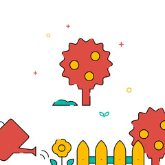Apple tree filled line vector icon, simple illustration, related bottom border.
