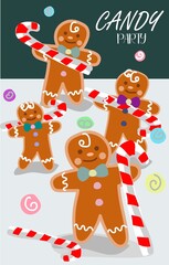 A set of cute Christmas cards. Postcards with Christmas motifs Santa Claus, bear, snowman, sleigh with gifts, Christmas tree, penguin, car with Christmas tree, house, gingerbread.  illustration