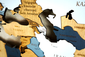 Caspian Sea and Near East on the political map. Iraq, Iran, Syria, Turkey, Afghanistan, Pakistan,...