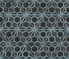 Black and blue seamless background with old wood texture and traditional japanese pattern. - 544563005