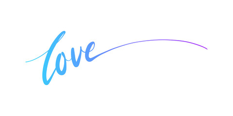 Love you lettering text single line handwritten colorful gradient blue purple brush isolated on transparent background.
