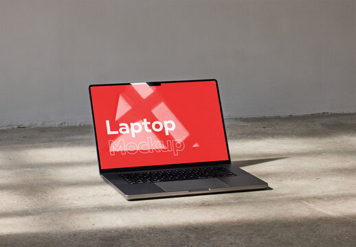 Laptop Mockup on a Floor With Window Light