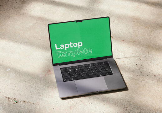 Laptop Mockup Oon a Floor in a Sunny Day