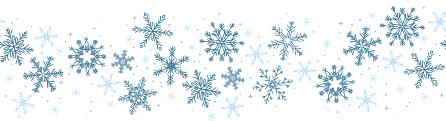 Fotobehang Winter snowflakes border minimal vector background. Macro snowflakes flying seamless border design, holiday card with many flakes confetti © annakonchits