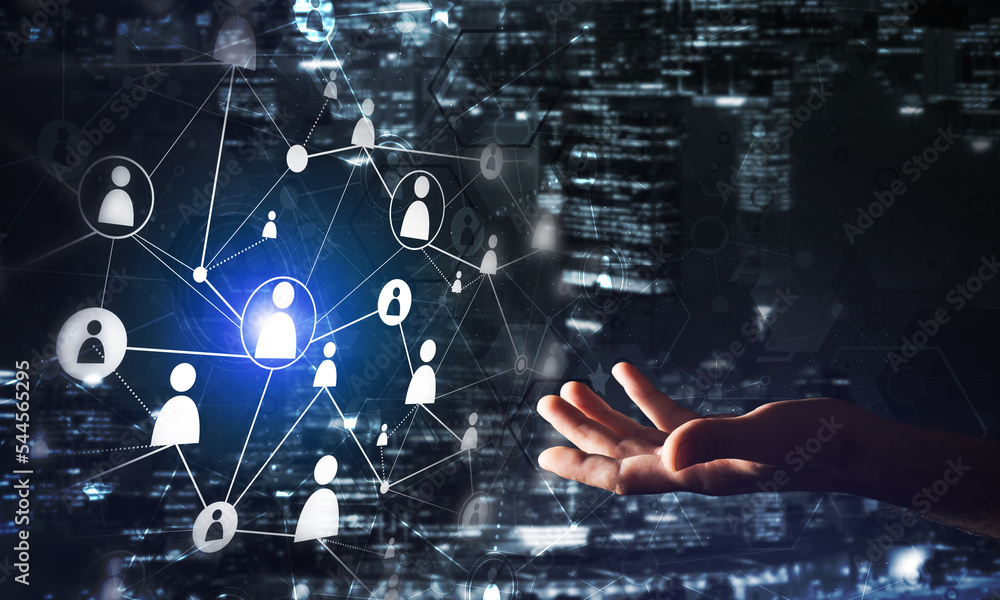Poster presenting modern wireless technologies as means of communucation and networking on dark background