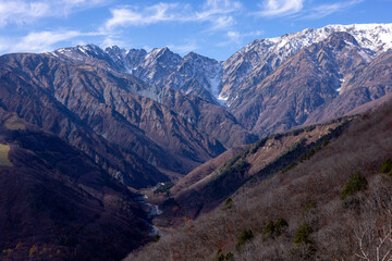 11月上旬の白馬岩岳からの景観。北アルプスを望む。