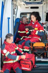 Paramedical team getting ready for a medical emergency call
