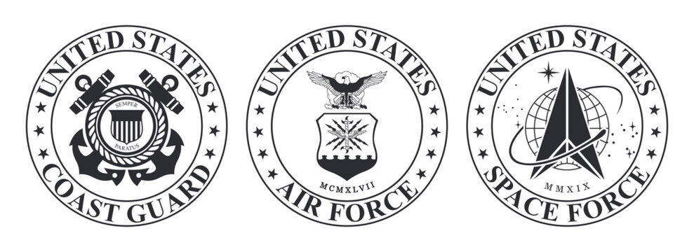 Vector black seal of the United States Coast Guard. US Air Force. US Space Force Logo
