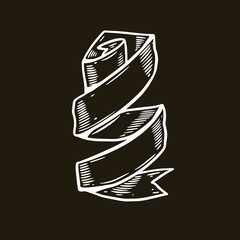 Hand drawn outline white color retro ribbon.