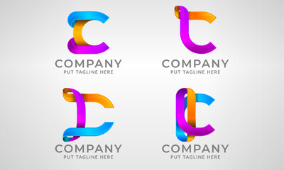 Set collection modern abstract logo letter C