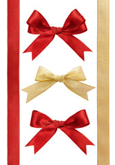 Shiny red satin ribbon on white background