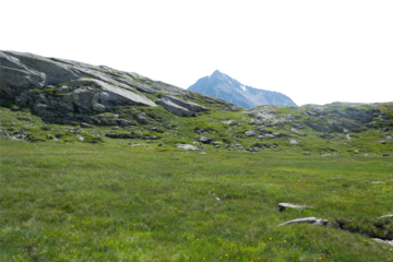 Isolated cutout mountains in the Alps in summer on a white background