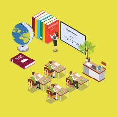 English learning class isometric vector illustration