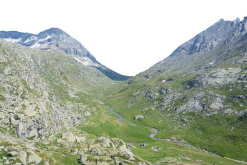 Fototapeta premium Isolated cutout mountains in the Alps in summer on a white background