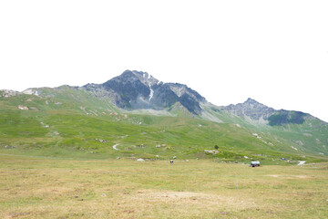 Isolated cutout mountains in the Alps in summer on a white background