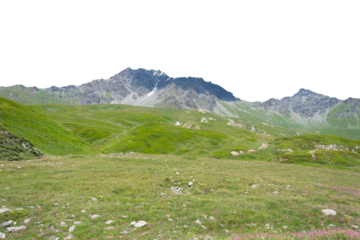 Isolated cutout mountains in the Alps in summer on a white background