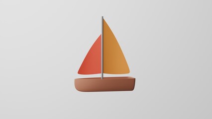 Minimalism Sailboat, yacht emoji, dinghy symbol. On white background. 3d render